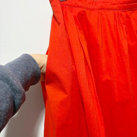 Alex Mill Side Button Cotton Poplin Midi Full Skirt Red Orange Size XL Pockets - Picture 6 of 13